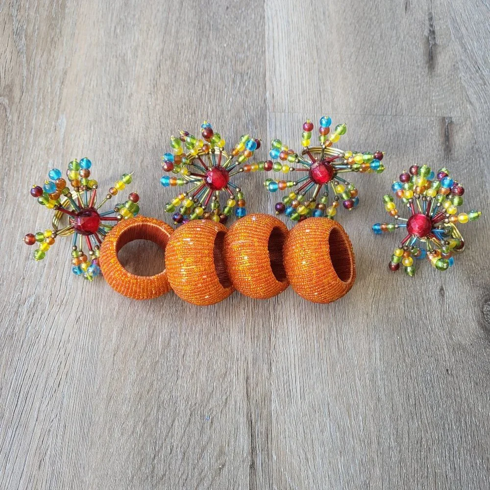 Set of 8 Beaded Boho Napkin Rings